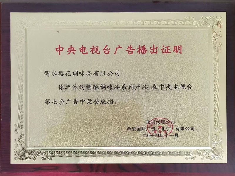 中央電視臺(tái)廣告播出證明